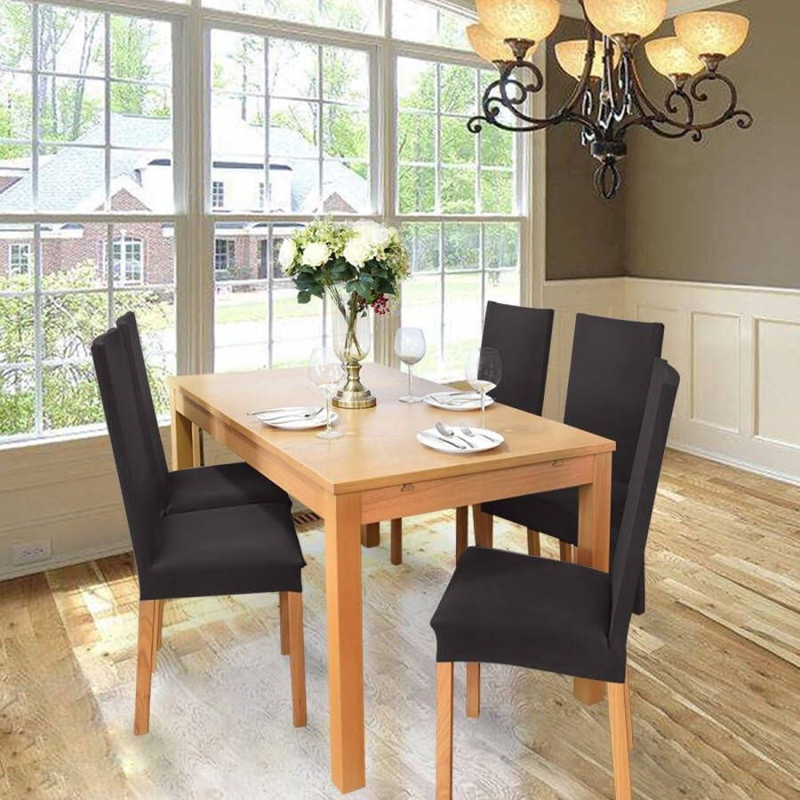 Stoelhoezen 2 Stuks Stretch Stoelhoes Universele Modern Eetstoelhoezen Wasbaar Eetkamerstoelhoezen Stoelbekleding voor Eetkamer Banket Hotel Feestdecoratie (2 Stuks Zwart)-J