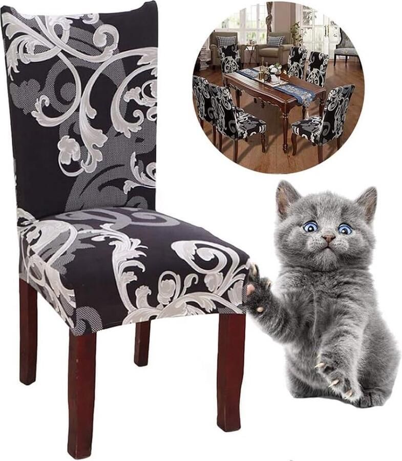 Goodivery stoelhoezen 4- en 6-delige elastische set stoelhoezen universele stretchhoes stoelovertrek stretch voor eetkamerstoel 4 stuks