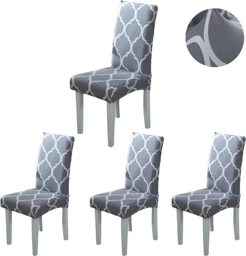 Stoelhoezen 4 Stuks Stoelbekleding Voor Eetkamerstoelen Stretch en Intrekbaar Stoelhoes Donkergrijs Wasbaar Prachtig Design Stenberi