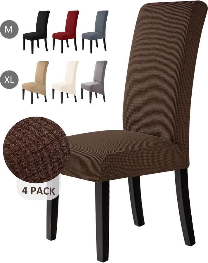Stoelhoezen 4 stuks stoelhoezen stretch stoelhoes elastische spandex stoelhoezen universeel afneembaar wasbaar voor hotel feest banket (bruin 4 stuks)-M