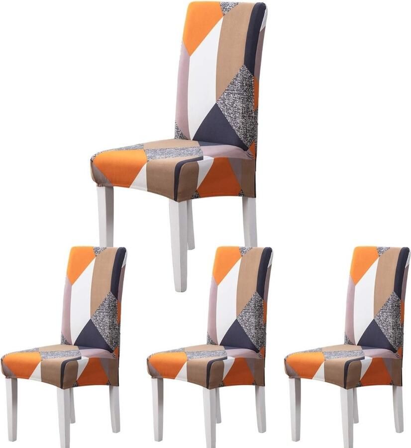 Stoelhoezen 4 Stuks Voor Eetkamerstoelen Stretch en Intrekbaar Stoelhoes Beige Creme Kleur Wasbaar Prachtig Design Stenberi