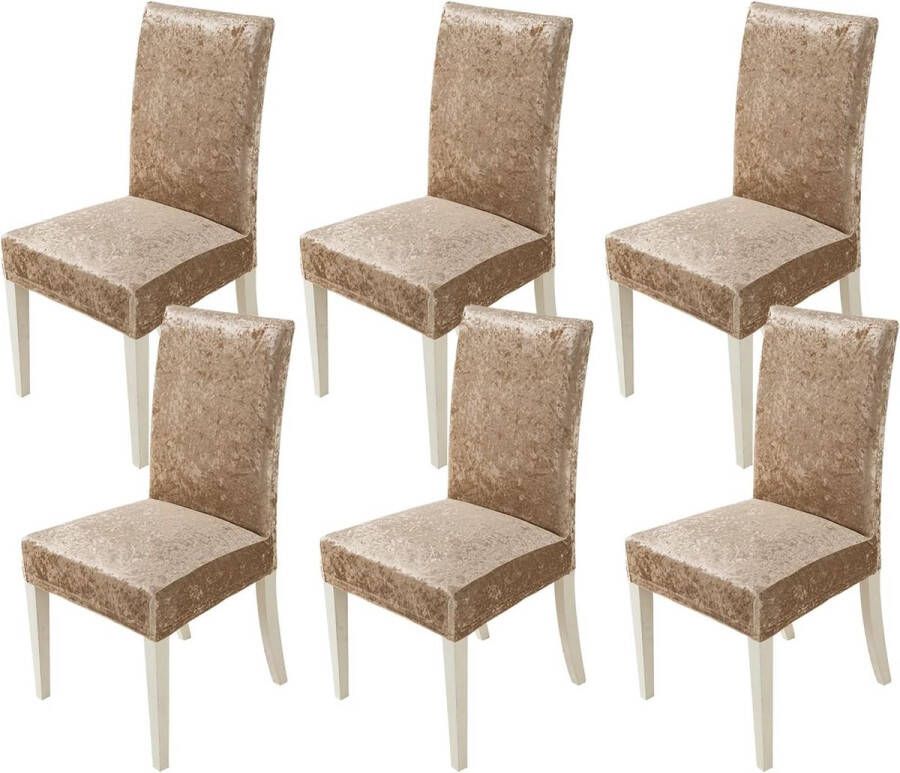 Stoelhoezen 6-delige set elastische hoezen schommelstoelhoezen voor stoelen champagne fluwelen stoelhoezen voor bureaustoel bekleding keuken woonkamer banket familie bruiloft party