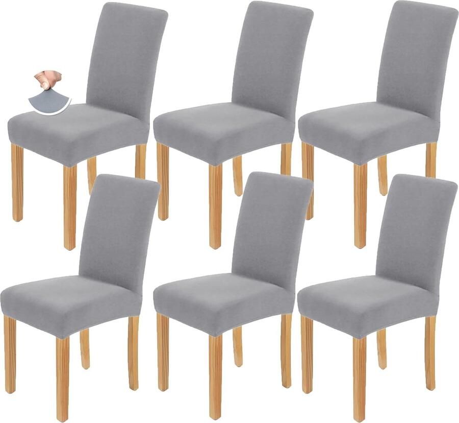 Stoelhoezen 6-delige set lichtgrijs stretch stoelhoezen wasbaar universele stoelhoezen voor banket hotel keuken restaurant huis bruiloft decoratie