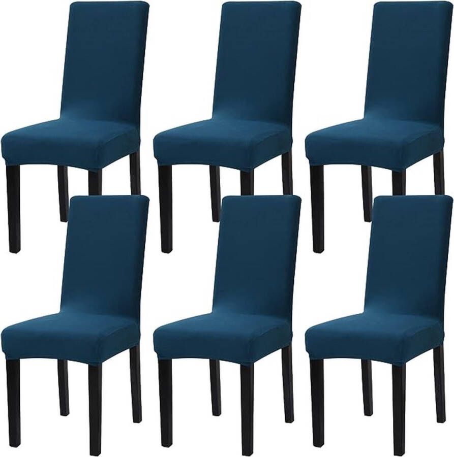 Stoelhoezen 6-delige set stretch afneembare wasbare stoelhoezen stretch stoelhoes met elastiek voor hotel banket restaurant huis feest bruiloft (blauw 6 stuks)