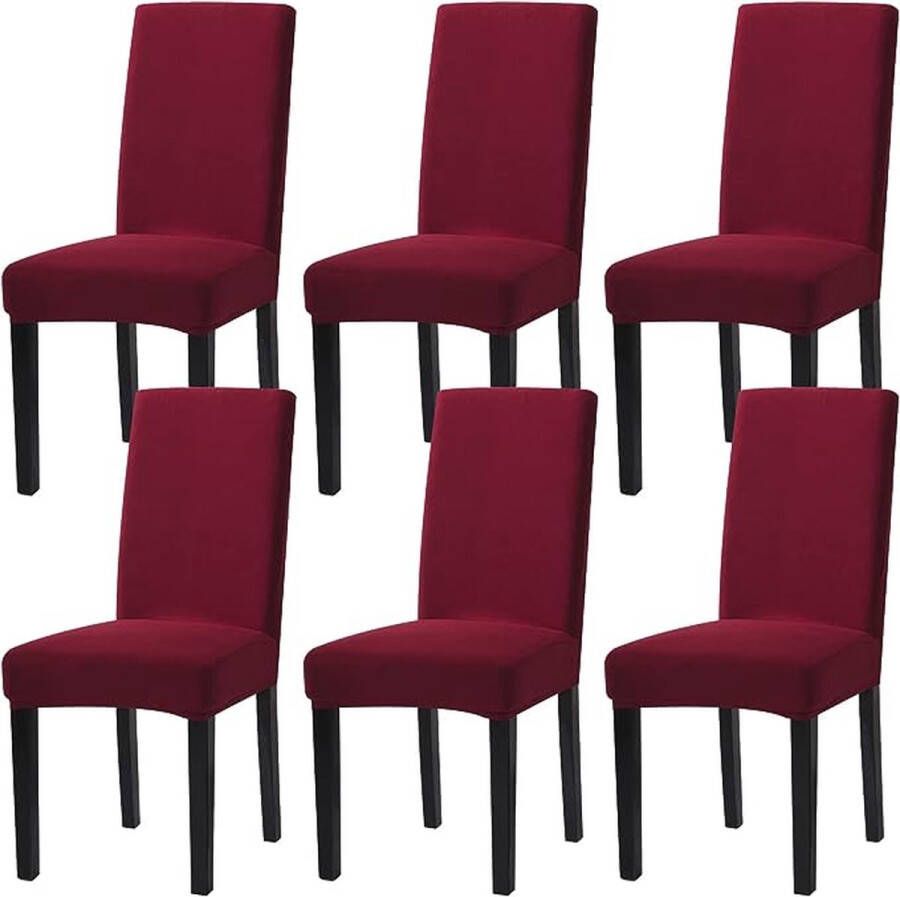 Stoelhoezen 6-delige set stretch afneembare wasbare stoelhoezen stretch stoelhoezen met elastiek voor hotel banket restaurant huis feest bruiloft (rode wijn 6 stuks)
