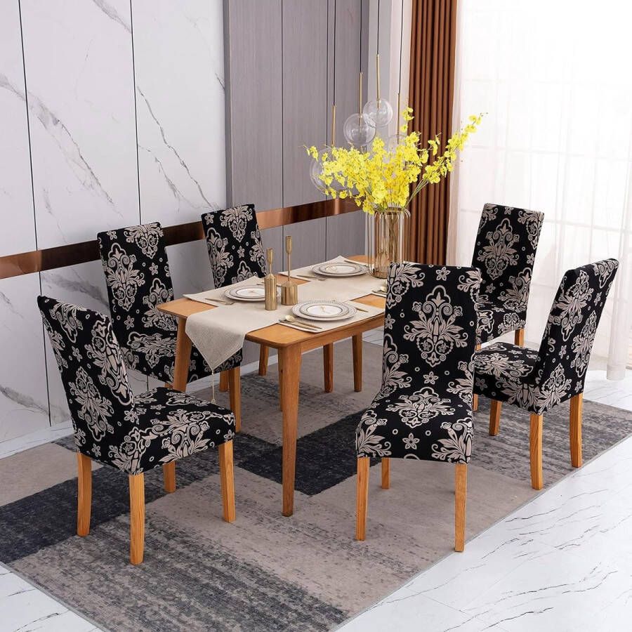 Stoelhoezen 6-delige set stretch eetkamerstoelhoes voor eetkamerstoelen afneembaar wasbaar spandex stoelhoes voor keukenstoelen hotel of banket (6 stuks)