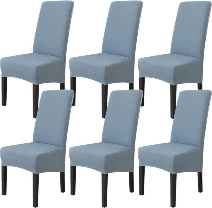 Stoelhoezen 6-delige set stretch XL stoelhoezen wasbaar elastisch grote stoelhoezen voor eetkamer kantoor eetkamer hotel banket (blauw-grijs set van 6)