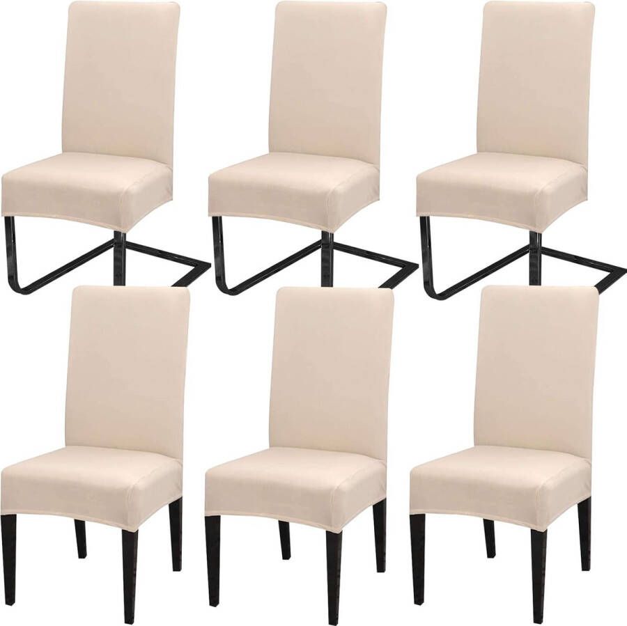 Stoelhoezen 6-delige set universeel bi-elastische hoezen voor stoelen moderne stretch stoelhoezen stoelafdekking afneembaar wasbaar voor eetkamer hotel banket feestdecoratie beige