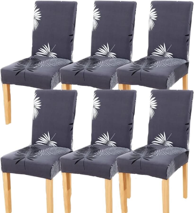 Stoelhoezen 6 Stuks Stoelbeschermers Eetkamerstoel Hoes Elasticiteit stoelhoezen Zetelhoes Grijs Veren patroon Bescherm Je Stoelen Polyester