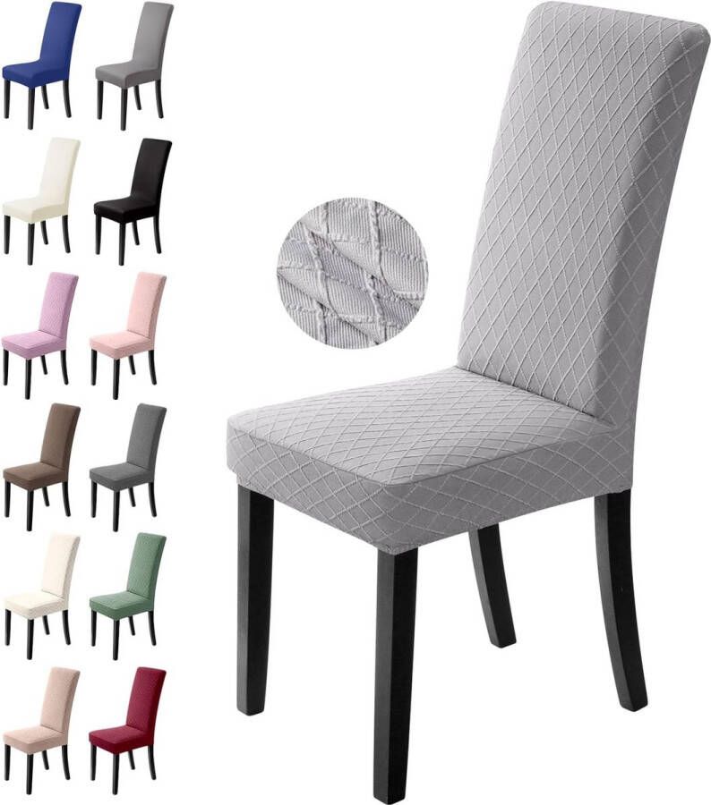 Stoelhoezen 6 stuks Stretch Stoelhoes Eetstoelhoezen Moderne Elastische Stoelhoes Removable Washable Eetkamerstoelhoezen Stoelbekleding voor Hotel Bruiloft Eetkamer Feest(Lichtgrijs 6 stuks)-L