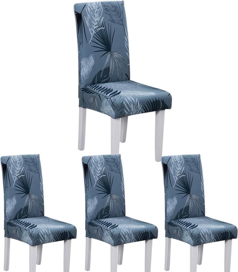 Stoelhoezen Eetkamerstoel Elastische stoelhoes Modern design 4 stuks Blauw-zomerblad
