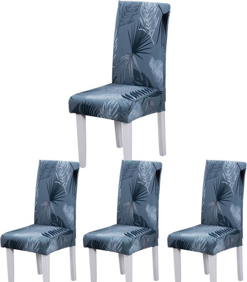 Stoelhoezen Eetkamerstoel Elastische Stoelhoes Moderne Eetkamerstoelhoes Verwijderbare Wasbare voor Hotelfeest Bruiloft Eetkamer (Blauw-zomerblad 4 stukken) - Foto 2