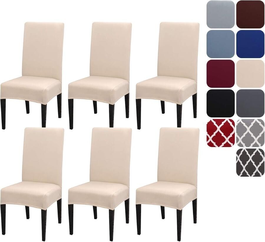 PZCC Stoelhoezen eetkamerstoelen Stoelhoes set van 6 Stuks rekbare afneembare en wasbare eetkamerstoelbeschermer decoratieve hoes Beige