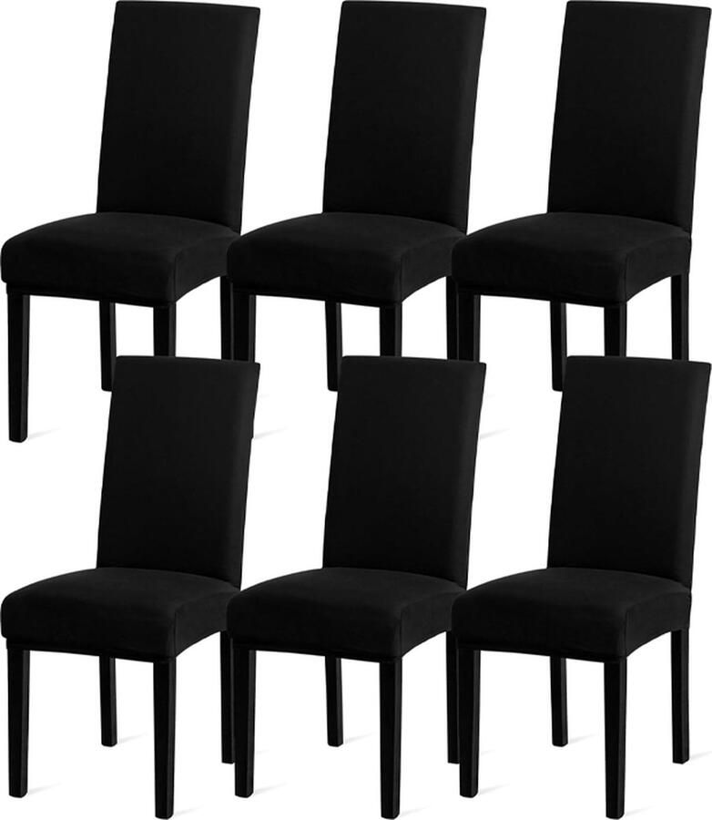 Stoelhoezen Eetkamerstoelhoezen Alle seizoenen Effen stoelhoezen Elastische all-inclusive stoelhoezen Huis Hotel Modieuze stijl Eenvoudig Stoelen 6 stuks Zwart
