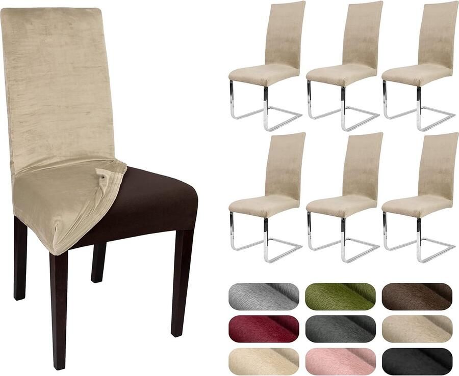 Stoelhoezen elastisch effen stretch hoezen van fluweel microvezel kleur naar keuze (natuur)