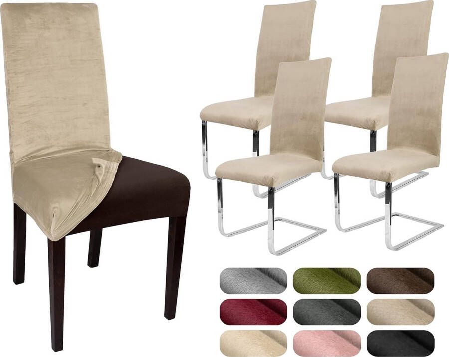 Stoelhoezen elastische effen stretch hoezen van fluweel microvezel kleur naar keuze (natuur)