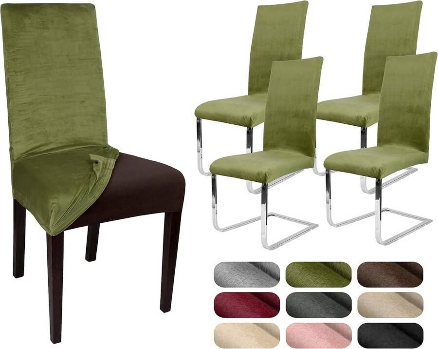 Stoelhoezen elastische effen stretch hoezen van fluweel microvezel kleur naar keuze olijfgroen set van 4 vertaling: stoelhoezen elastische effen stretch hoezen van fluweel microvezel kleur naar keuze olijfgroen set van 4