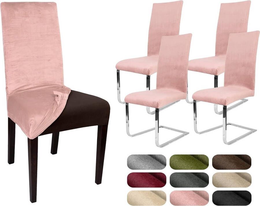 Stoelhoezen elastische effen stretch hoezen van fluweel microvezel kleur naar keuze oudroze-licht)