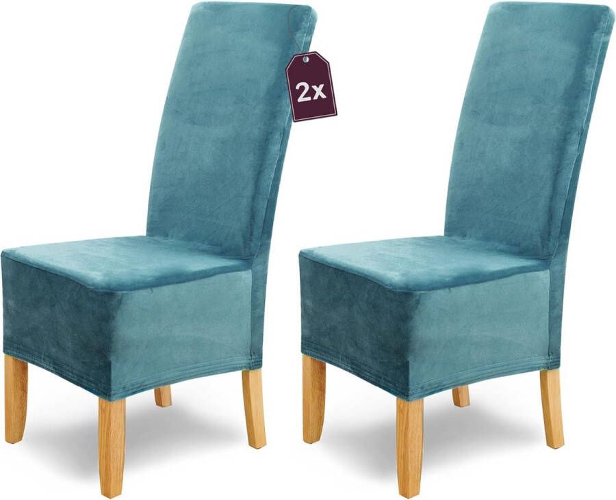 Stoelhoezen fluweel velours set van 2 turquoise stoelhoezen schommelstoelen spanstoelhoezen lange elegante chenille stoelbekleding