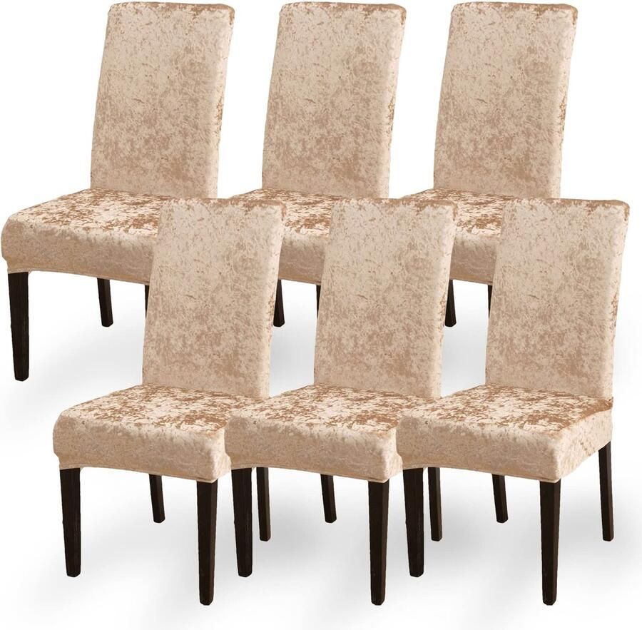 Stoelhoezen Fluwelen Stretch Stoelhoezen Beschermend & Decoratief 6 Stuk Voor Eetkamerstoelen & Evenementen Goud