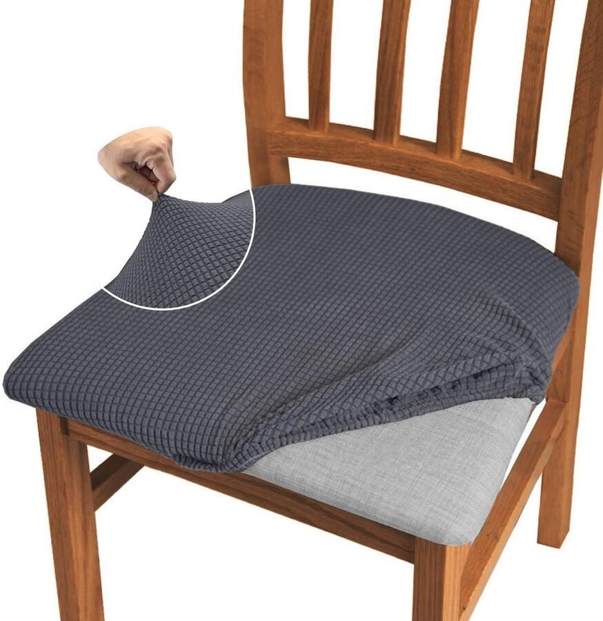 Stoelhoezen Jacquard set van 4 High stretch eetkamerstoel slipcovers Anti-stof stoelbescherming Grijs