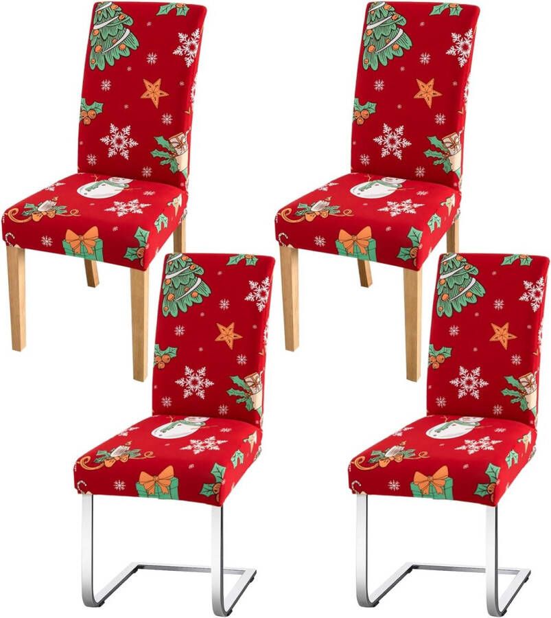 Stoelhoezen Kerstset van 4 Universele Stoelhoezen voor Schommelstoelen Elastische Hoezen voor Stoelen Stoelhoes Stretchhoes Afneembaar Wasbaar voor Eetkamer Hotel Banket Kerstboom
