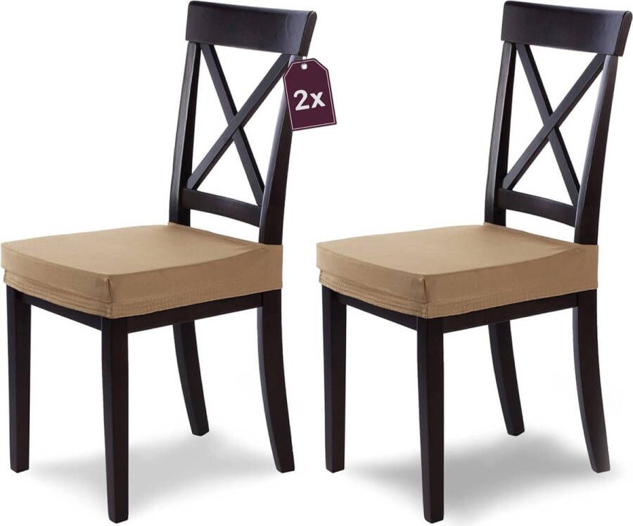 Stoelhoezen Marie beige set van 2 elastische stoelhoezen met vlekbescherming waterafstotende stoelbekleding eetkamerstoel elegante stoelhoezen voor stoelen stoelhoezen beige stretch