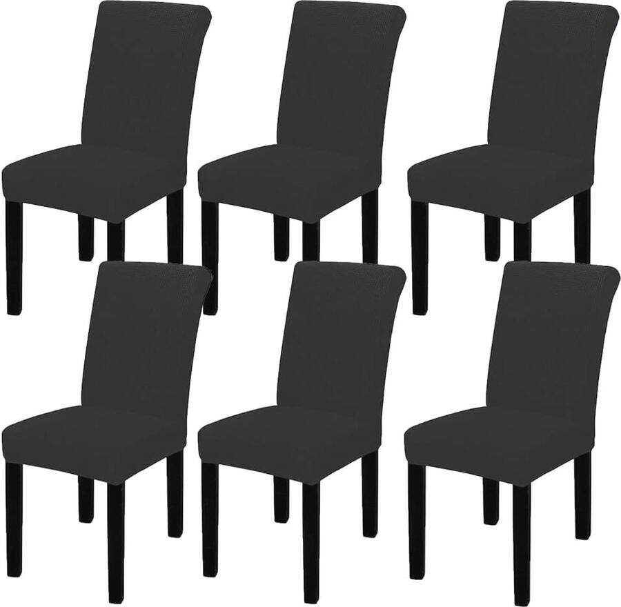 Stoelhoezen met Rugleuning 6 Stuks Elastisch Universeel Voor Woonkamer en Keuken Zwart