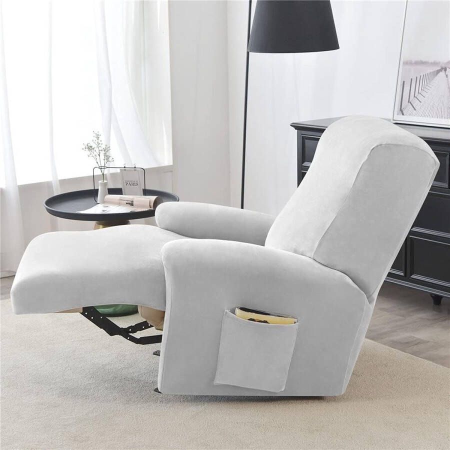 Stoelhoezen met zakken effen kleur fluwelen fauteuilhoezen 4 stuks polyester spandex meubelbeschermer antislip hoes voor fauteuil voor woonkamer (lichtgrijs)