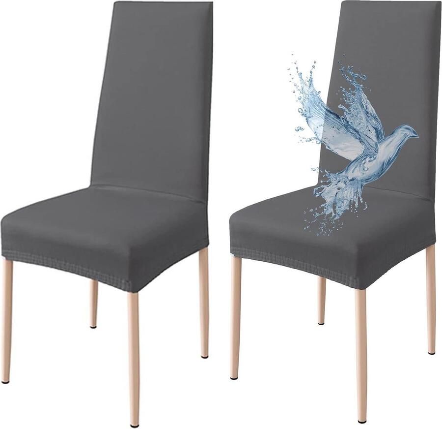 Stoelhoezen set van 2 waterdicht stretch universeel zacht en comfortabel Oeko-Tex -gecertificeerd voor thuis keuken bruiloft restaurant feest hotel ceremonie banket donkergrijs