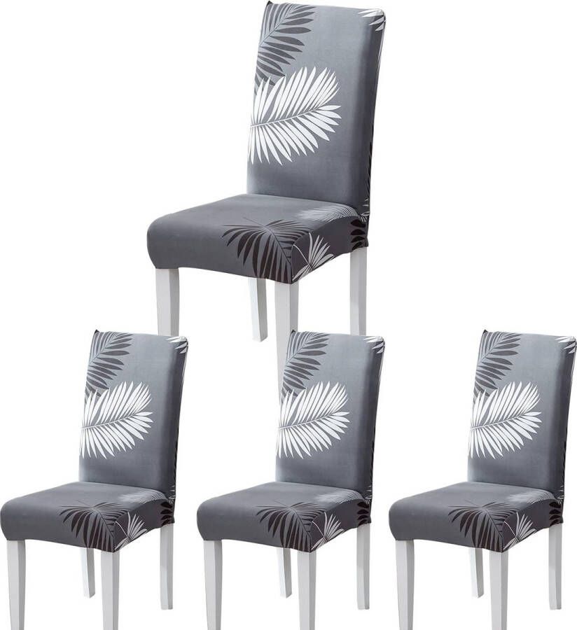 Stoelhoezen set van 4 6 stoelhoes jacquard eetkamerstoelen kantelbare stoelen universele hoezen voor eetkamer hotel keuken ceremonie (grijs-blad 4 stuks)