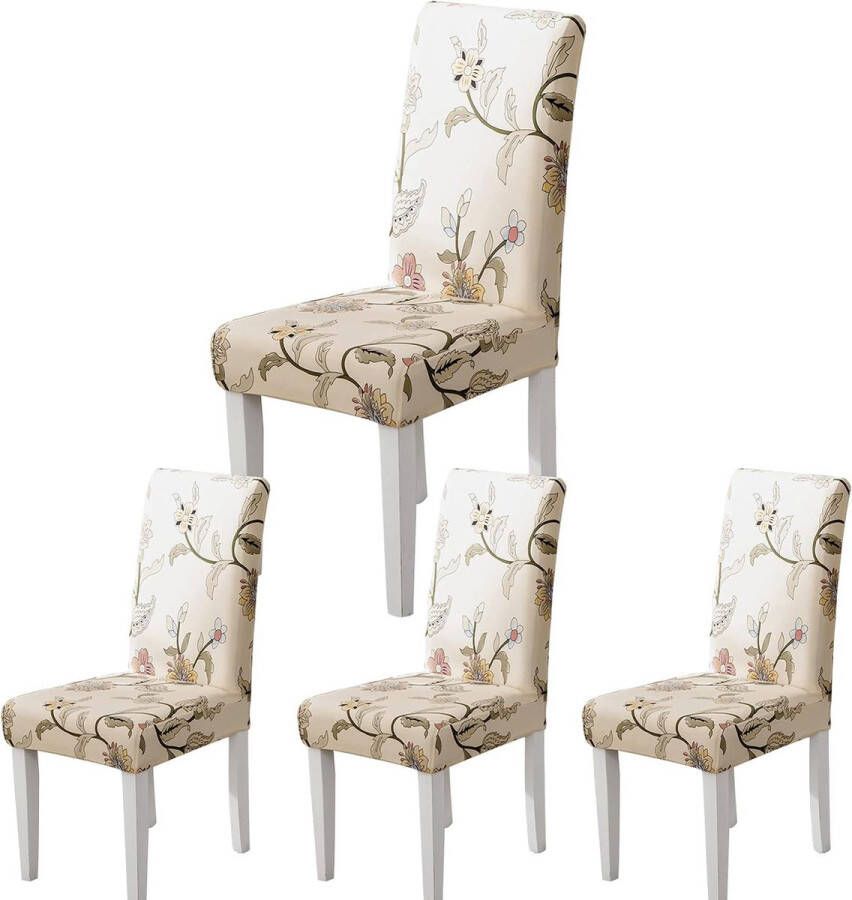 Stoelhoezen set van 4 6 stoelhoes jacquard eetkamerstoelen kantelbare stoelen universele hoezen voor eetkamer hotel keuken ceremonie (bruine bloemen 4 stuks)