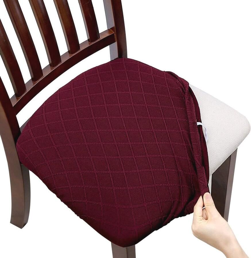 Stoelhoezen Set van 4-6 Stuks Waterdichte Eetkamer Slipcovers voor Stoelen Verwijderbare Bekleding in Bordeaux