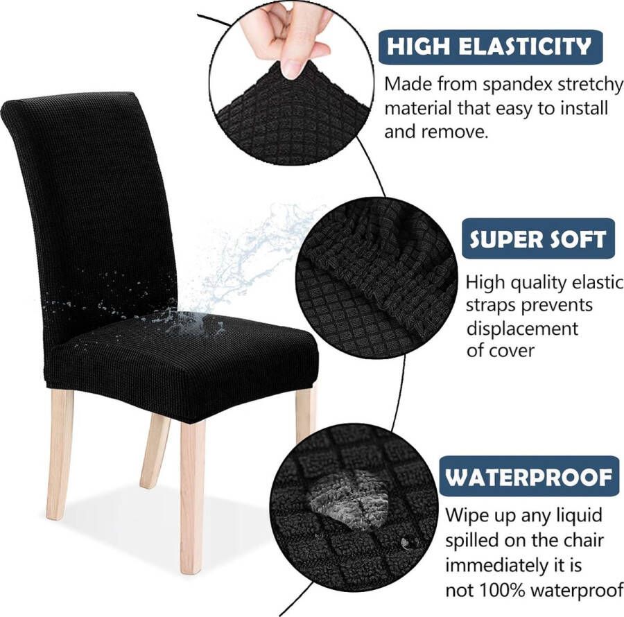 Stoelhoezen Set van 4 eetkamerhoezen Stretch Slipcovers Spandex wasbare stoelhoes Protector voor bruiloft keuken eetkamer kantoor thuis hotel banket ceremonie decoratie (zwart)