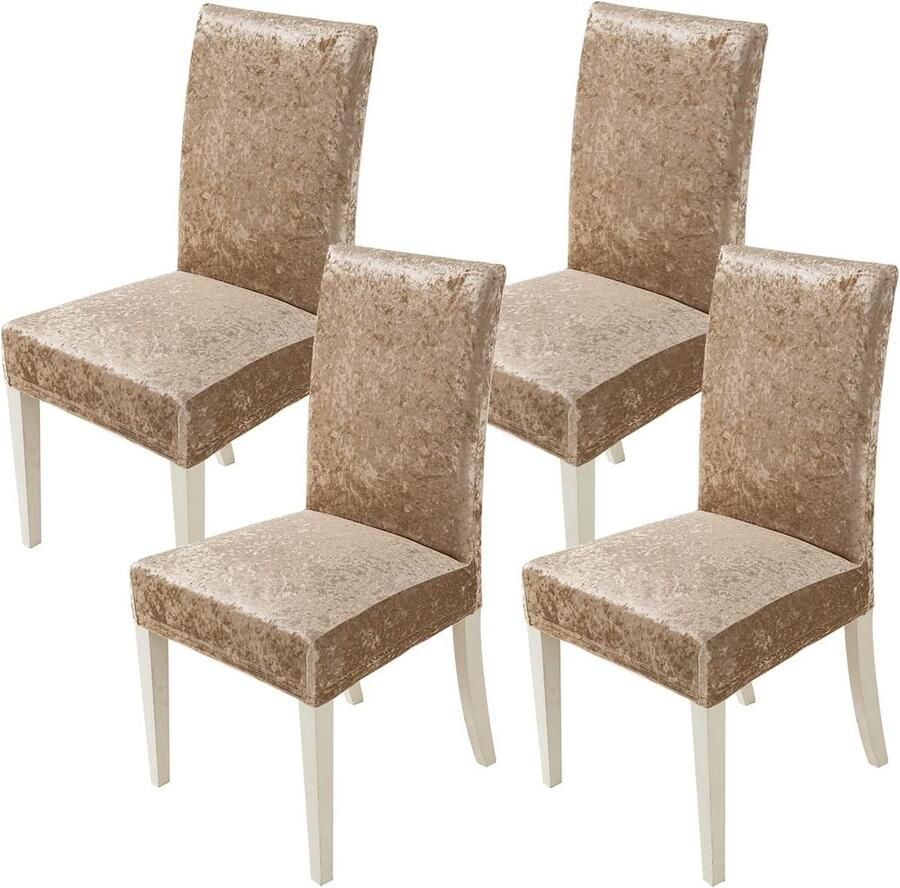 Goodivery Stoelhoezen set van 4 elastische hoezen kantelstoelen hoezen voor stoelen champagne fluweel voor keuken woonkamer banket familie bruiloft feest stoel