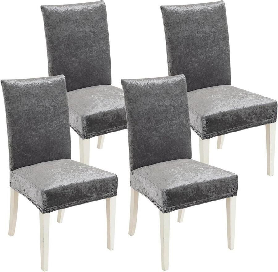 Stoelhoezen set van 4 elastische hoezen voor kantelstoelen grijs fluwelen stoelhoezen bureaustoel overtrek keuken woonkamer banket familie bruiloft feest stoel beschermhoezen