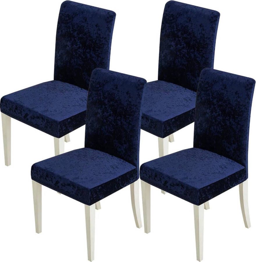 Stoelhoezen set van 4 elastische stoelhoezen schommelstoelenhoezen voor stoelen marineblauw fluwelen stoelhoezen voor bureaustoelhoes keuken woonkamer banket familie bruiloft feeststoel