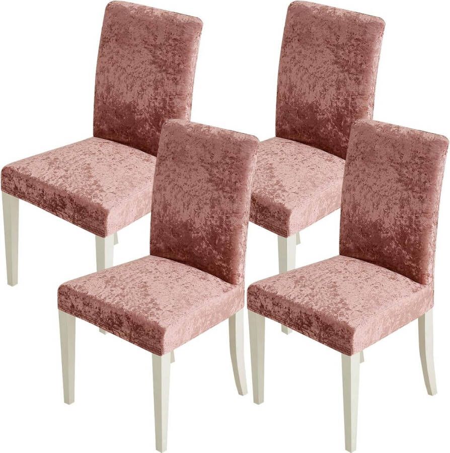 Stoelhoezen set van 4 elastische stoelhoezen schommelstoelenhoezen voor stoelen roze fluwelen stoelhoezen voor bureaustoelhoes keuken woonkamer banket familie bruiloft feeststoelhoes
