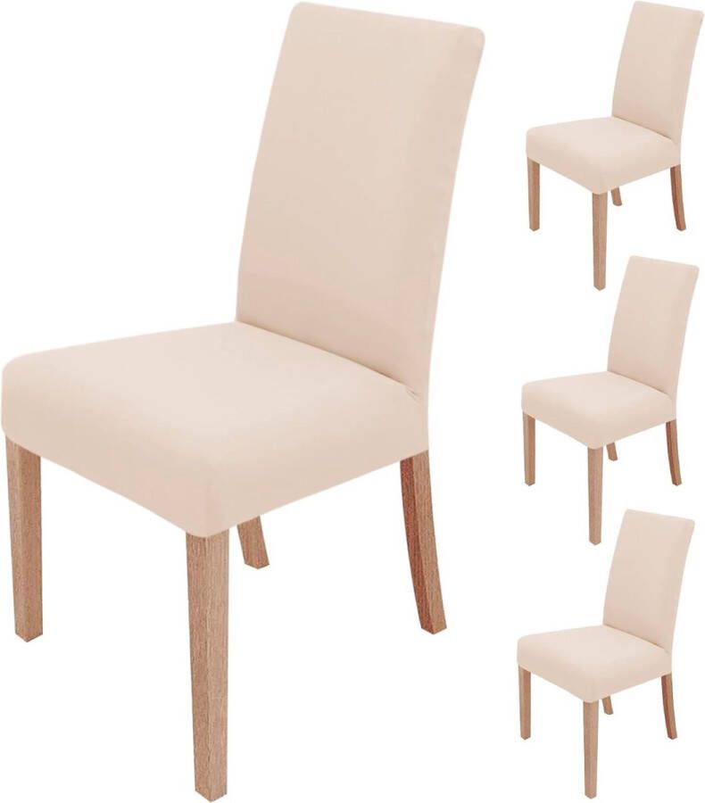 Stoelhoezen set van 4 elastische stoelhoezen voor eetkamerstoelen schommelstoelen bescherming stoelhoezen wasbare spanhoes voor keuken bruiloft kantoor banketten feesten hotel (beige)