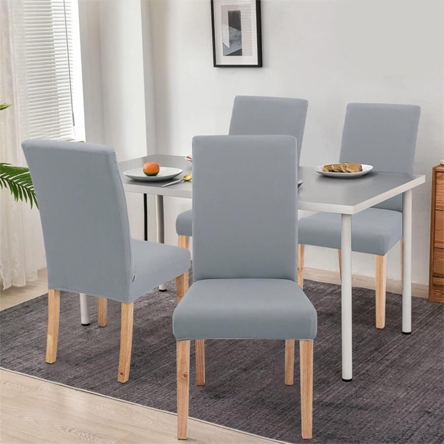Stoelhoezen Set van 4 Stretch Stoelhoezen Moderne Stoelhoezen Elastisch Afneembare Wasbare Stretch Hoes voor Eetkamerstoelen Schommelstoel Hoes Bruiloft Kantoor Banketten Feestdecoratie (Grijs)