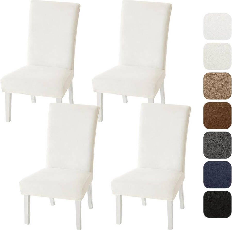 Stoelhoezen set van 4 fluweel stretch elastische stoelhoes afneembaar wasbaar voor keuken woonkamer banket familie restaurant hotelfeest beige