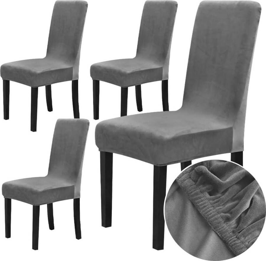 Stoelhoezen set van 4 fluwelen stoelhoezen voor schommelstoelen eetkamerstoelen hoezen voor bruiloft hotel keuken banket feesten stretch stoelhoezen (4 grijs)