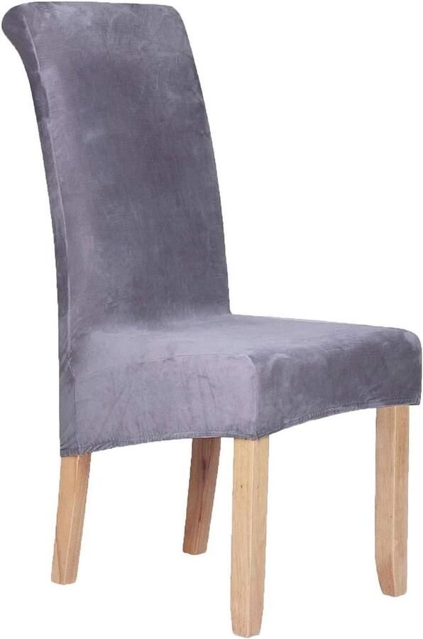 Stoelhoezen set van 4 Fluwelen stretch eetkamerstoelhoezen Spandex pluche Grijs Stoelhoezen