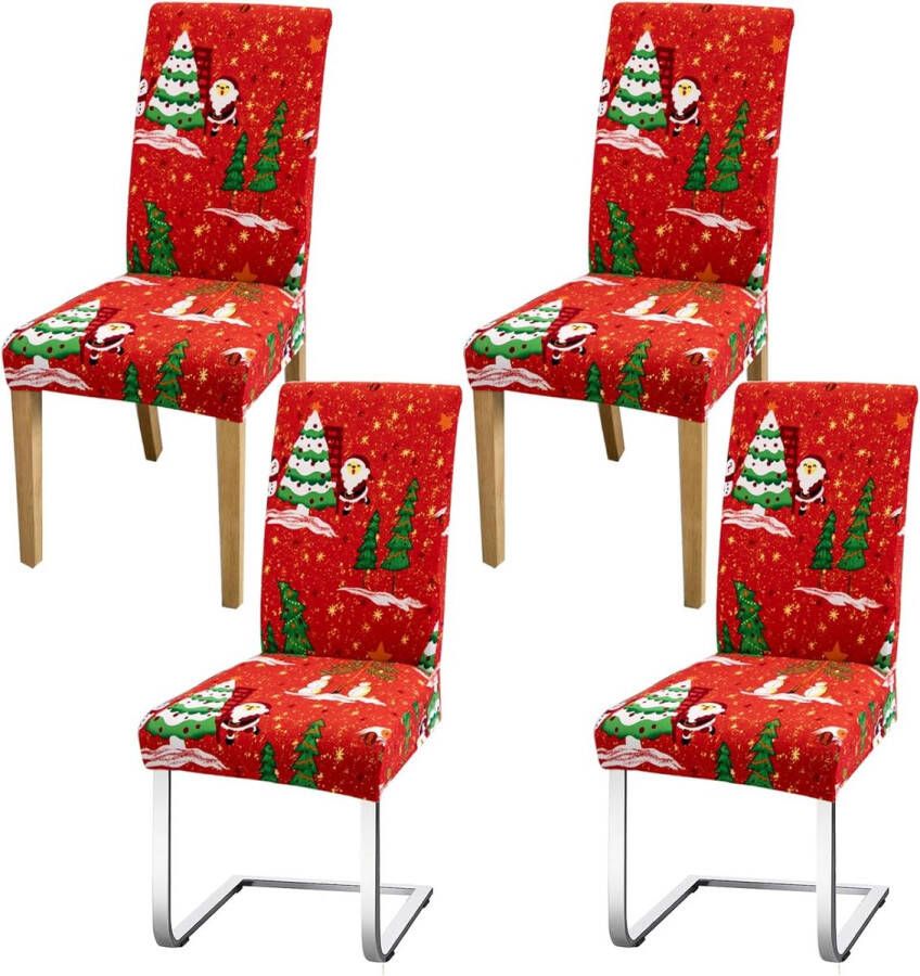 Stoelhoezen Set van 4 Kerstmis Stoelhoezen Universele Bi-Elastische Hoezen voor Stoelen Moderne Stretch Stoelhoezen Afneembare Wasbaar voor Eetkamer Hotel Banket Partijen Deco Kerstboom B