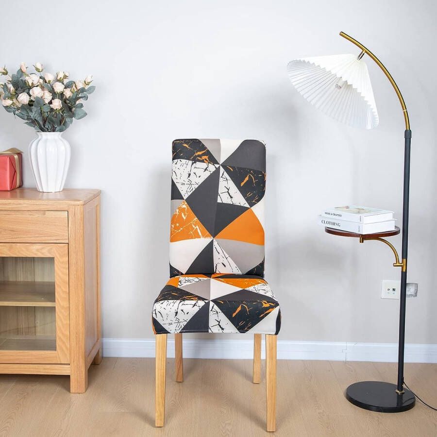 Stoelhoezen Set van 4 Stoelhoezen Universele Bi-Elastische Hoezen voor Stoelen Moderne Stretch Stoelhoezen Stoelhoes Verwijderbaar Wasbaar voor Eetkamer Hotel Banket Partijen Deco Oranje Geometrie - Foto 1