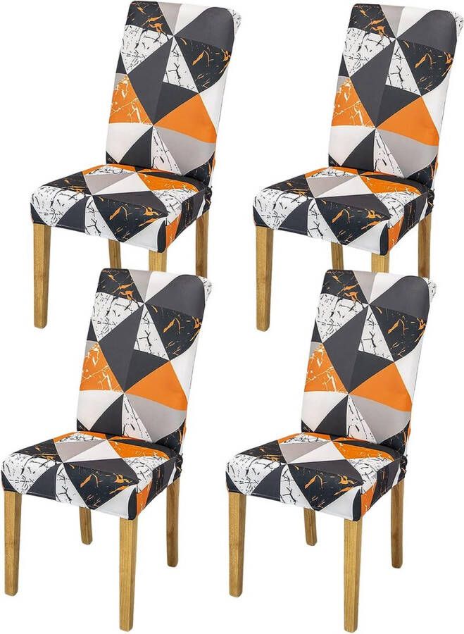 Stoelhoezen Set van 4 Stoelhoezen Universele Bi-Elastische Hoezen voor Stoelen Moderne Stretch Stoelhoezen Stoelhoes Verwijderbaar Wasbaar voor Eetkamer Hotel Banket Partijen Deco Oranje Geometrie