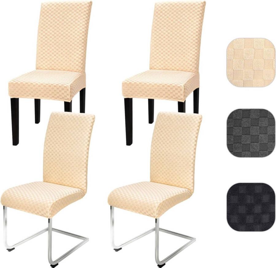 Stoelhoezen set van 4 stretch stoelhoezen schommelstoel elastisch moderne jacquard afneembaar wasbare stoelbescherming voor keuken restaurant bar hotel banket (beige 4 stuks)