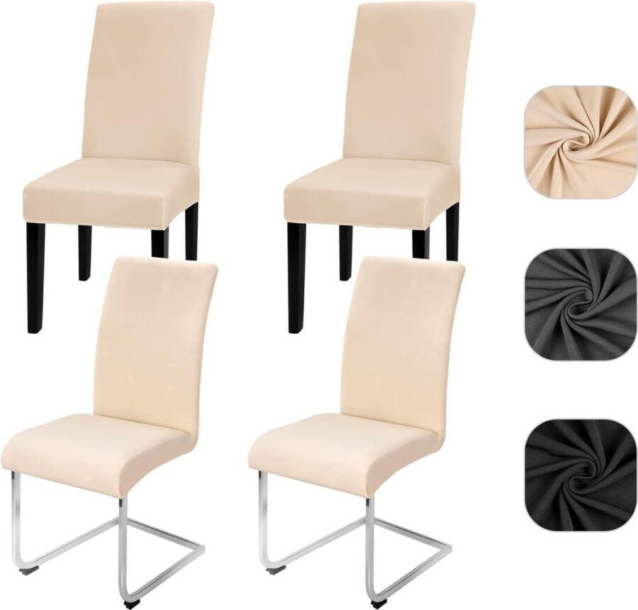 Stoelhoezen set van 4 stretch stoelhoezen schommelstoel elastische hoezen afneembare wasbare stoelen bescherming voor keuken restaurant hotel banket bruiloft (beige 4 stuks)