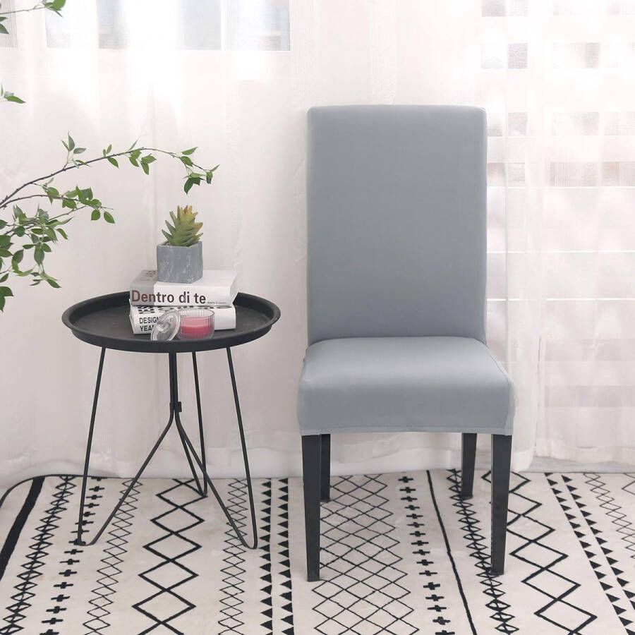 Stoelhoezen set van 4 stretch stoelhoezen universele stoelhoezen gemaakt van polyester stoelhoes voor eetkamer hotel banket feestdecoratie bruiloft lichtgrijs - Foto 2