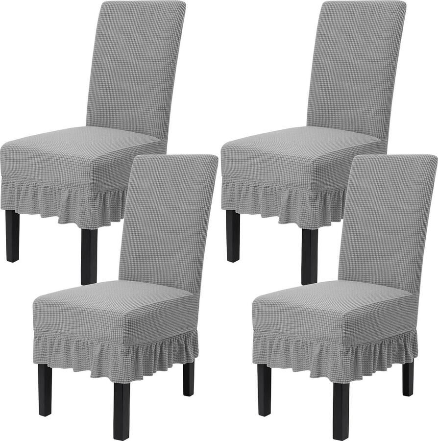 Stoelhoezen Set van 4 stretch stoelhoezen voor eetkamerstoelen Afneembare stoelhoezen Schommelstoelhoezen Geruite hoezen voor stoelen Eetkamer Restaurant Hotel Banket Bruiloft (grijs 4 stuks)